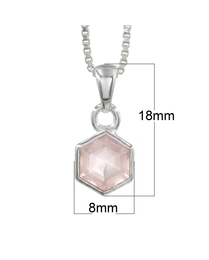 Hexagon Rose Quartz Pendant | 925 Sterling Silver Minimalist Jewelry