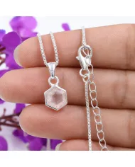 Hexagon Rose Quartz Pendant | 925 Sterling Silver Minimalist Jewelry