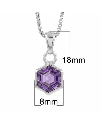 Hexagon Amethyst Pendant | 925 Sterling Silver Handmade Minimalist Jewelry