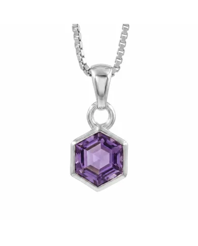 Hexagon Amethyst Pendant | 925 Sterling Silver Handmade Minimalist Jewelry