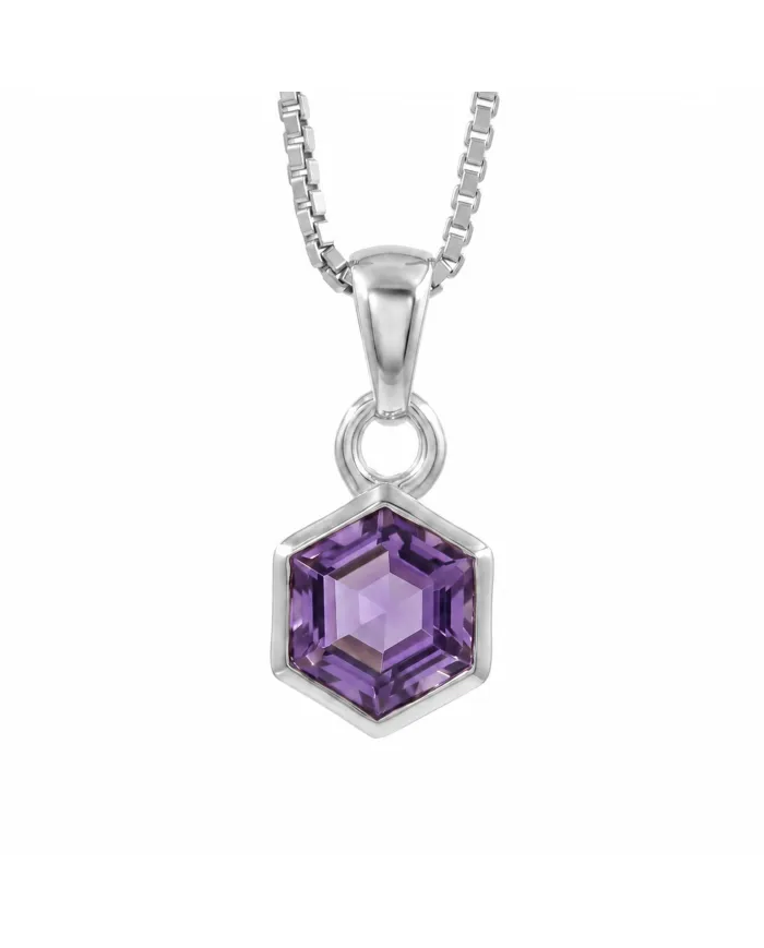 Hexagon Amethyst Pendant | 925 Sterling Silver Handmade Minimalist Jewelry