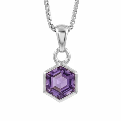 Hexagon Amethyst Pendant | 925 Sterling Silver Handmade Minimalist Jewelry