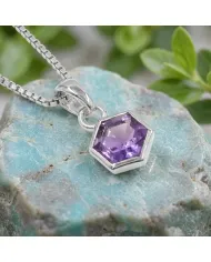Hexagon Amethyst Pendant | 925 Sterling Silver Handmade Minimalist Jewelry