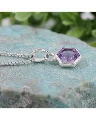 Hexagon Amethyst Pendant | 925 Sterling Silver Handmade Minimalist Jewelry