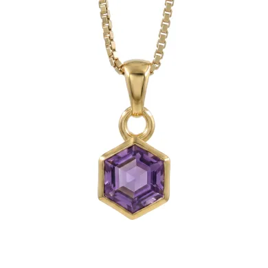 18k Gold Plated Amethyst Hexagon Pendant | Handmade Minimalist Jewelry