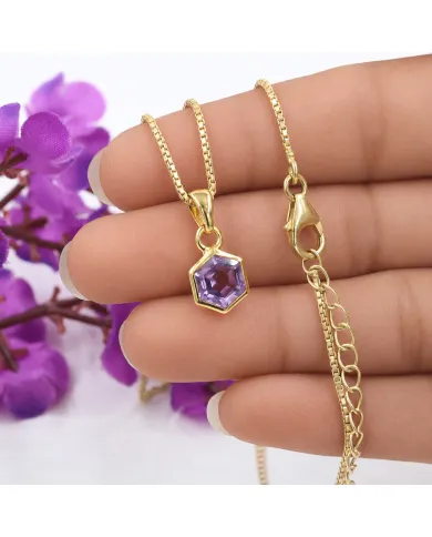 18k Gold Plated Amethyst Hexagon Pendant | Handmade Minimalist Jewelry