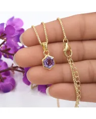 18k Gold Plated Amethyst Hexagon Pendant | Handmade Minimalist Jewelry