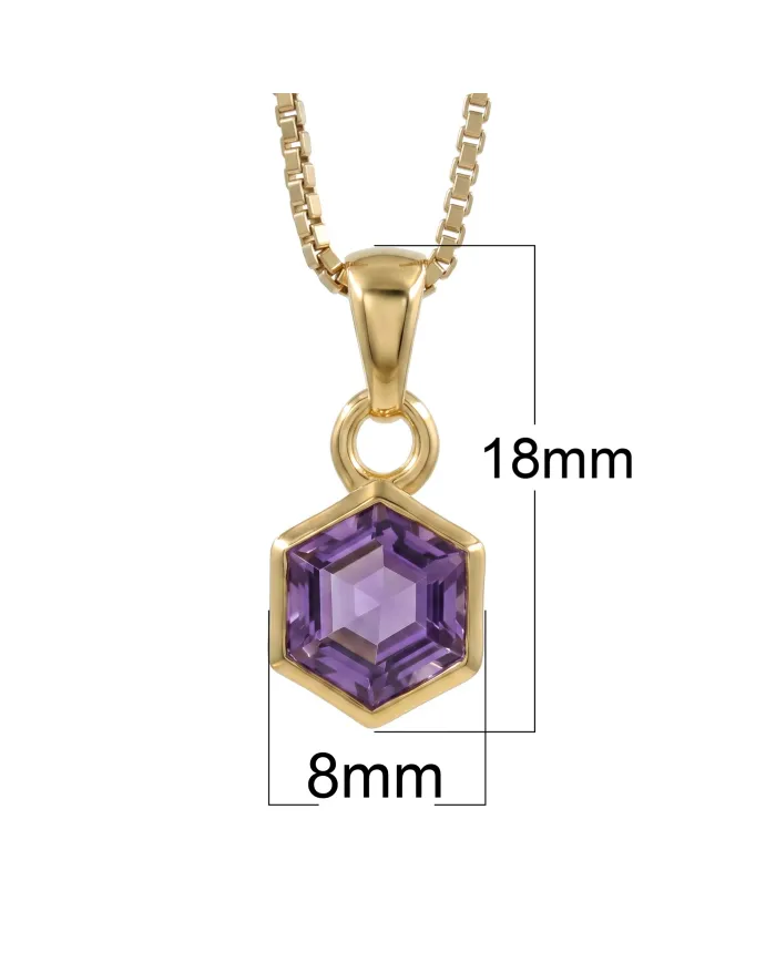 18k Gold Plated Amethyst Hexagon Pendant | Handmade Minimalist Jewelry