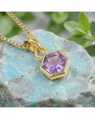 18k Gold Plated Amethyst Hexagon Pendant | Handmade Minimalist Jewelry