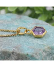 18k Gold Plated Amethyst Hexagon Pendant | Handmade Minimalist Jewelry