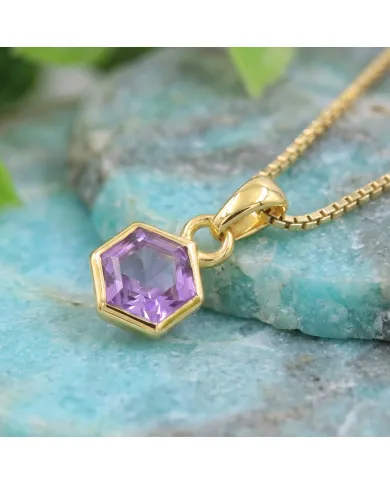 18k Gold Plated Amethyst Hexagon Pendant | Handmade Minimalist Jewelry
