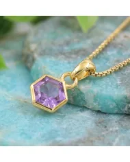 18k Gold Plated Amethyst Hexagon Pendant | Handmade Minimalist Jewelry