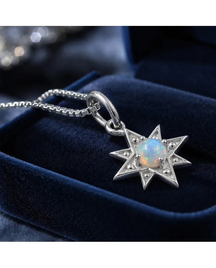 925 Sterling Silver Ethiopian Opal North Star Pendant Necklace