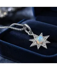 925 Sterling Silver Ethiopian Opal North Star Pendant Necklace