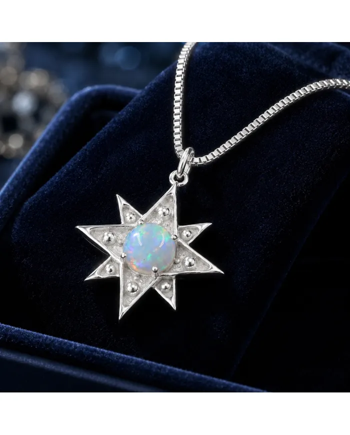 925 Sterling Silver Ethiopian Opal North Star Pendant Necklace
