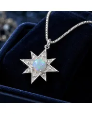 925 Sterling Silver Ethiopian Opal North Star Pendant Necklace