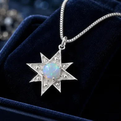 925 Sterling Silver Ethiopian Opal North Star Pendant Necklace