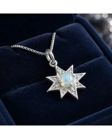 925 Sterling Silver Ethiopian Opal North Star Pendant Necklace
