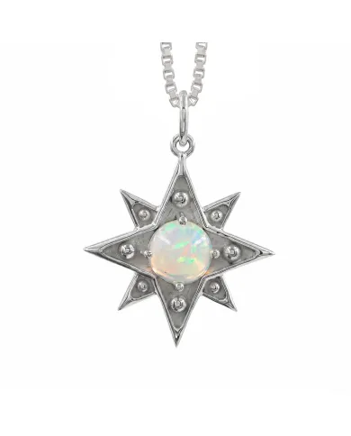 925 Sterling Silver Ethiopian Opal North Star Pendant Necklace