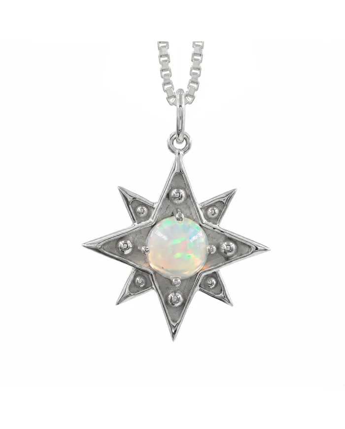 925 Sterling Silver Ethiopian Opal North Star Pendant Necklace