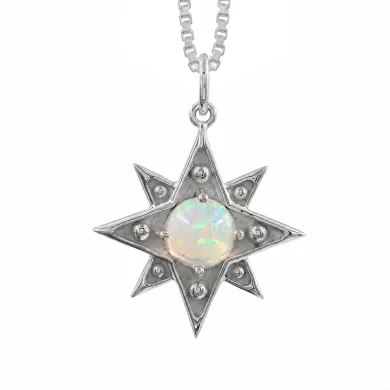 925 Sterling Silver Ethiopian Opal North Star Pendant Necklace