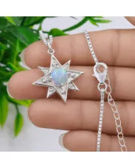 925 Sterling Silver Ethiopian Opal North Star Pendant Necklace
