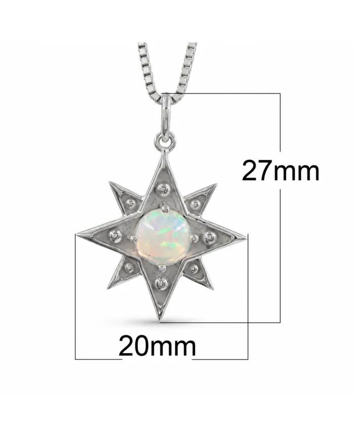 925 Sterling Silver Ethiopian Opal North Star Pendant Necklace