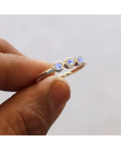 Rainbow Moonstone Half Eternity Ring in Sterling Silver – Handmade Jewelry