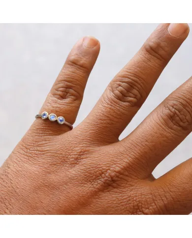 Rainbow Moonstone Half Eternity Ring in Sterling Silver – Handmade Jewelry
