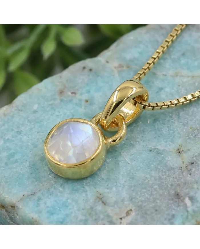 18K Gold-Plated Bezel-Set Raw Moonstone Pendant Necklace