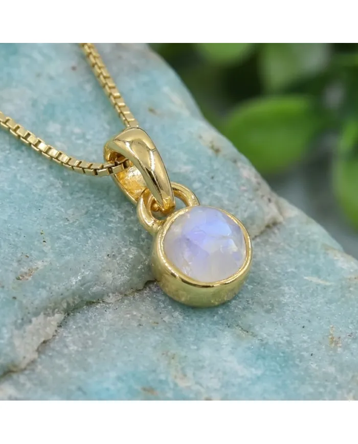 18K Gold-Plated Bezel-Set Raw Moonstone Pendant Necklace