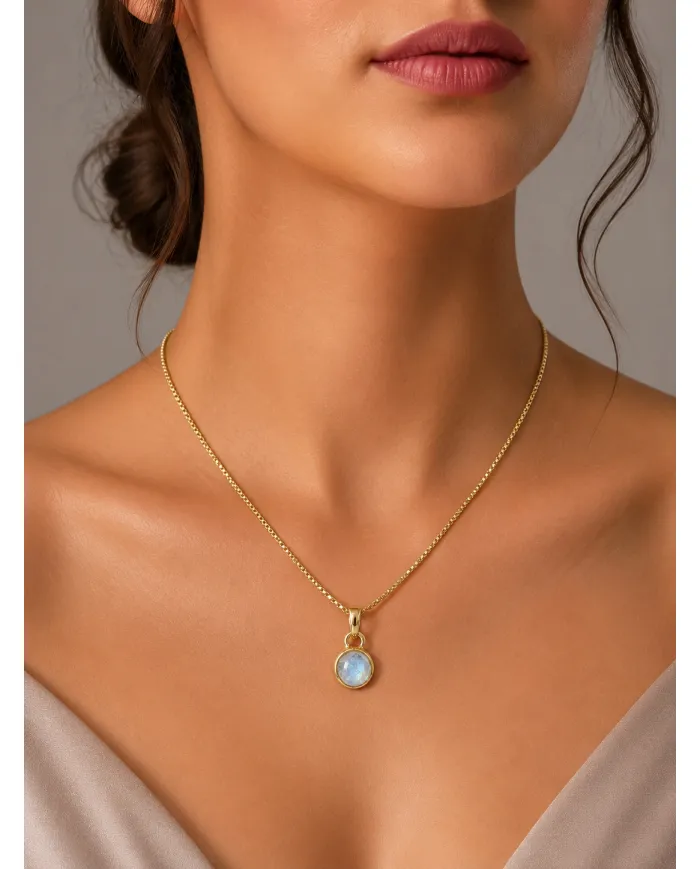 18K Gold-Plated Bezel-Set Raw Moonstone Pendant Necklace