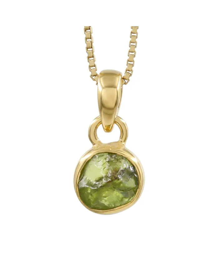 18K Gold-Plated Bezel-Set Raw Peridot Pendant Necklace