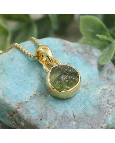 18K Gold-Plated Bezel-Set Raw Peridot Pendant Necklace