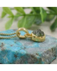 18K Gold-Plated Bezel-Set Raw Peridot Pendant Necklace