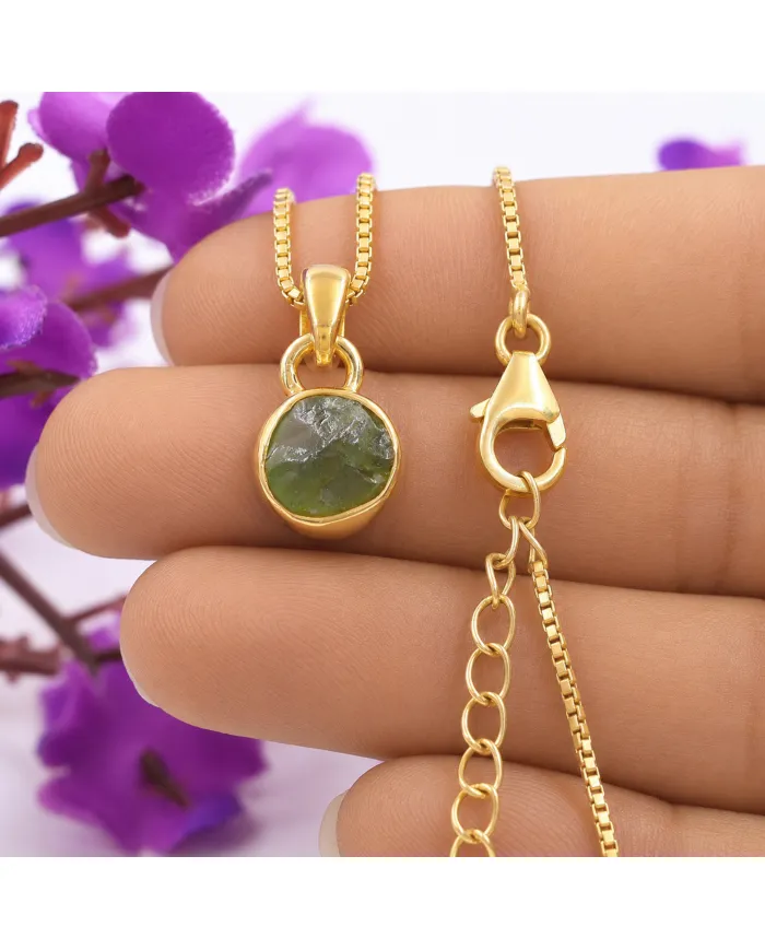 18K Gold-Plated Bezel-Set Raw Peridot Pendant Necklace