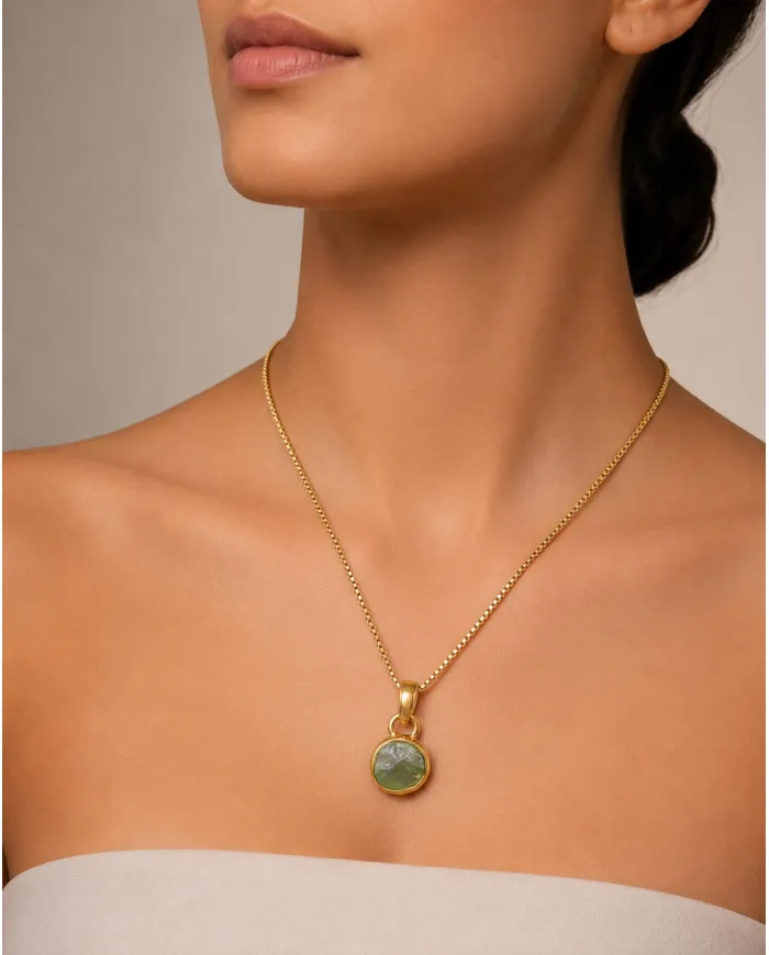 18K Gold-Plated Bezel-Set Raw Peridot Pendant Necklace