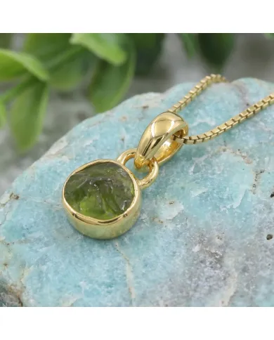 18K Gold-Plated Bezel-Set Raw Peridot Pendant Necklace