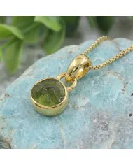 18K Gold-Plated Bezel-Set Raw Peridot Pendant Necklace