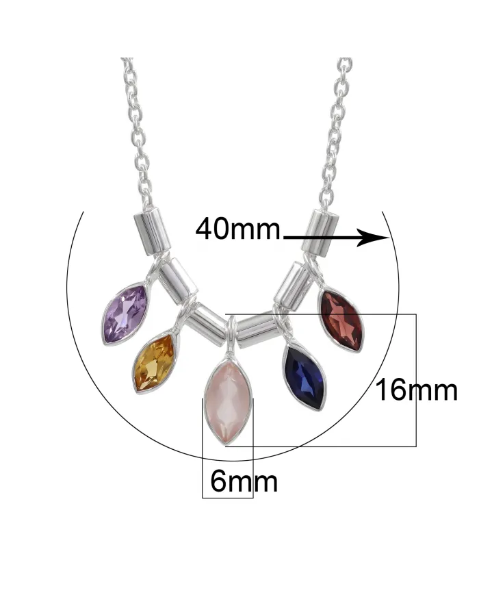 925 Sterling Silver Multi Gemstone Marquise Cut Statement Necklace