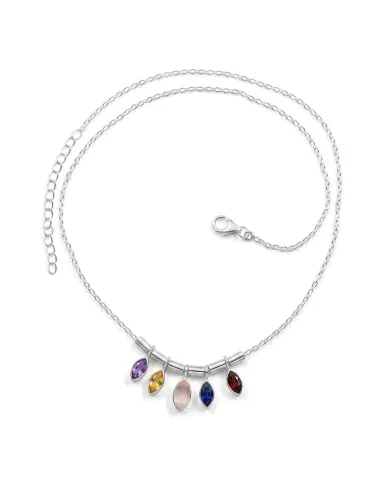 925 Sterling Silver Multi Gemstone Marquise Cut Statement Necklace
