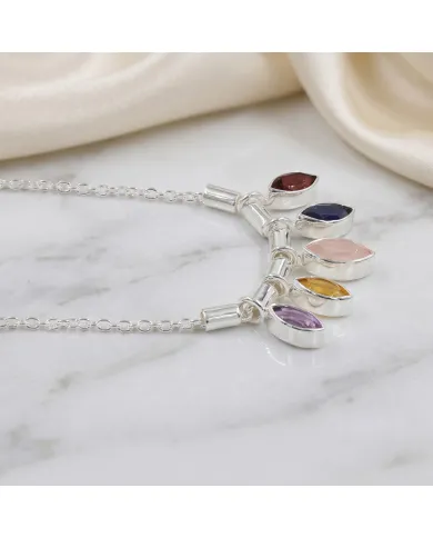 925 Sterling Silver Multi Gemstone Marquise Cut Statement Necklace
