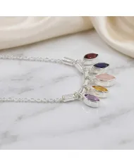 925 Sterling Silver Multi Gemstone Marquise Cut Statement Necklace