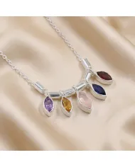 925 Sterling Silver Multi Gemstone Marquise Cut Statement Necklace