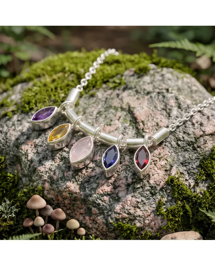 925 Sterling Silver Multi Gemstone Marquise Cut Statement Necklace