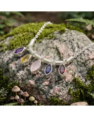 925 Sterling Silver Multi Gemstone Marquise Cut Statement Necklace