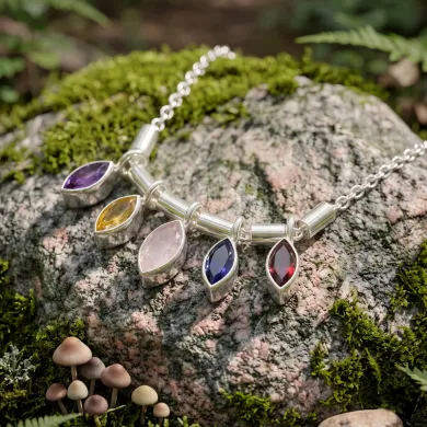 925 Sterling Silver Multi Gemstone Marquise Cut Statement Necklace