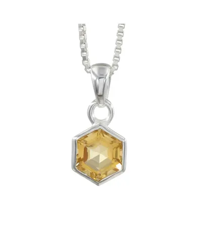 Hexagon Citrine Gemstone Pendant Necklace in 925 Sterling Silver