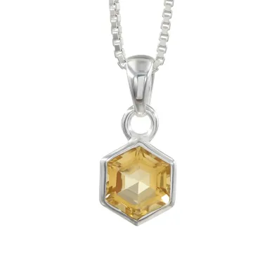 Hexagon Citrine Gemstone Pendant Necklace in 925 Sterling Silver