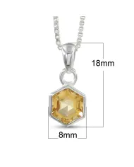 Hexagon Citrine Gemstone Pendant Necklace in 925 Sterling Silver